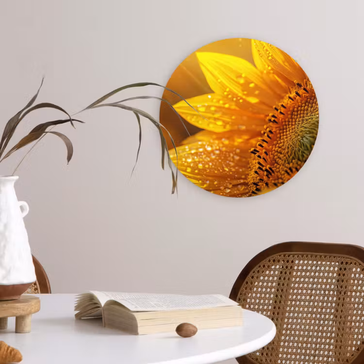 Zonnebloem - Dauwdruppels - Geel - Zonlicht Wandcirkel plexiglas klein -sfeer4
