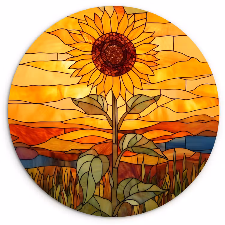 Zonnebloem - Mozaïek - Zonsondergang - Geel Wandcirkel plexiglas klein -3d