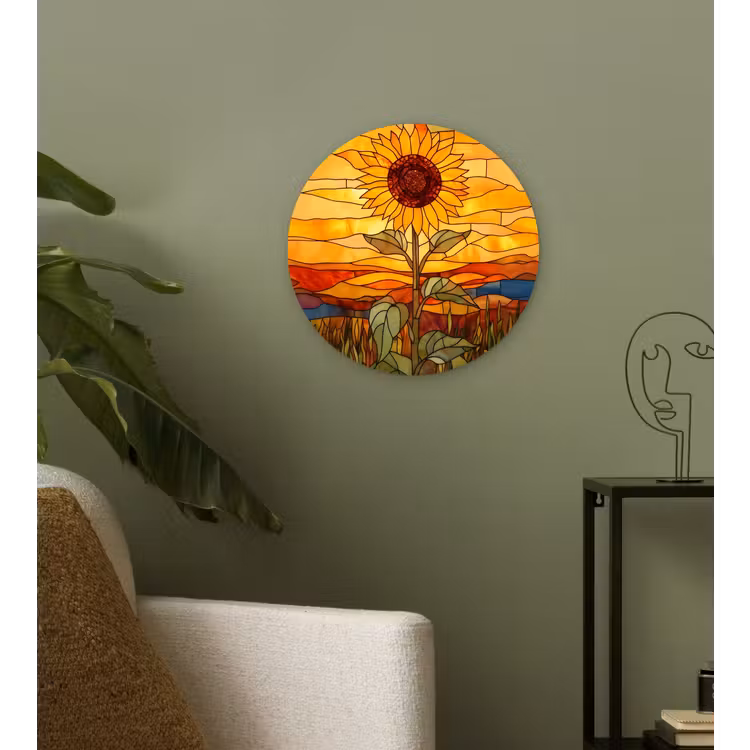Zonnebloem - Mozaïek - Zonsondergang - Geel Wandcirkel plexiglas klein -sfeer3