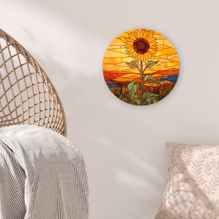 Zonnebloem - Mozaïek - Zonsondergang - Geel Wandcirkel plexiglas klein -sfeer5