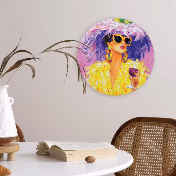 Zonnebril - Vrouw - Jas - Veren Wandcirkel plexiglas klein -sfeer4