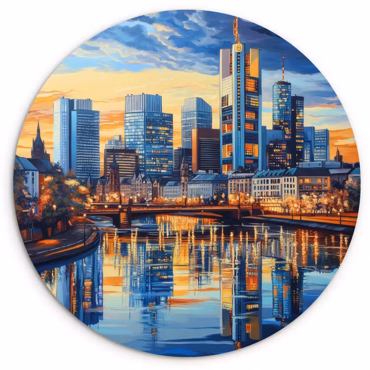 Zonsondergang Frankfurt - Stad - Skyline - Water Wandcirkel plexiglas klein -3d