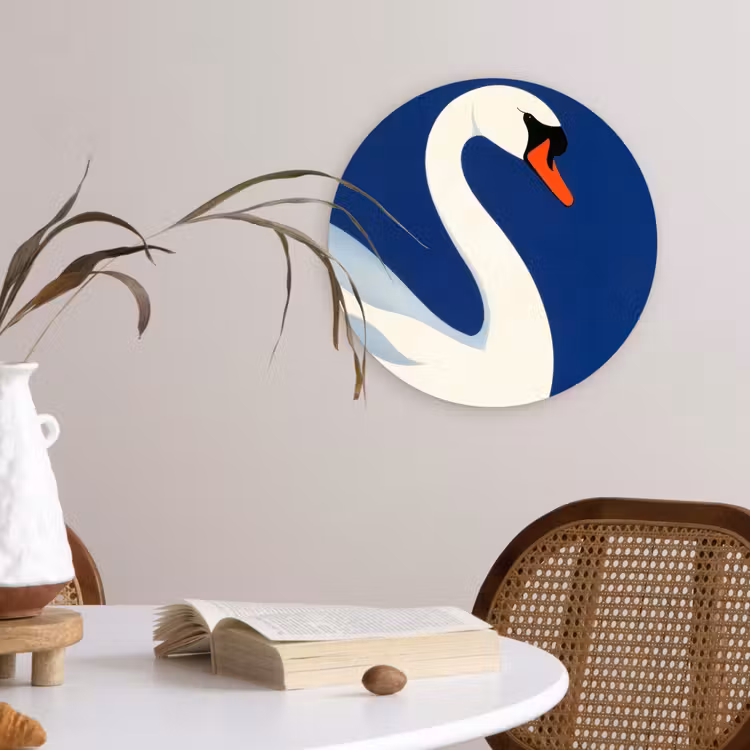 Zwaan - Wit - Snavel - Illustratie Wandcirkel plexiglas klein -sfeer4