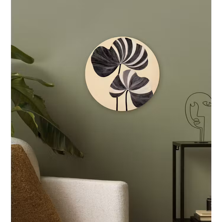 Zwart - Bladeren - Strepen - Minimalistisch Wandcirkel plexiglas klein -sfeer3