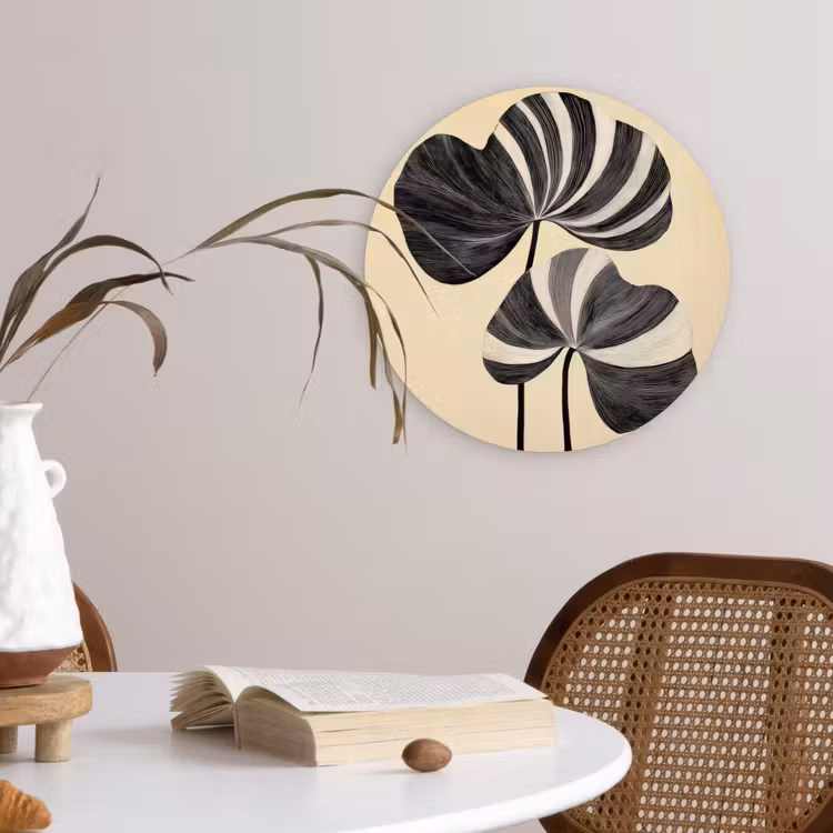 Zwart - Bladeren - Strepen - Minimalistisch Wandcirkel plexiglas klein -sfeer4