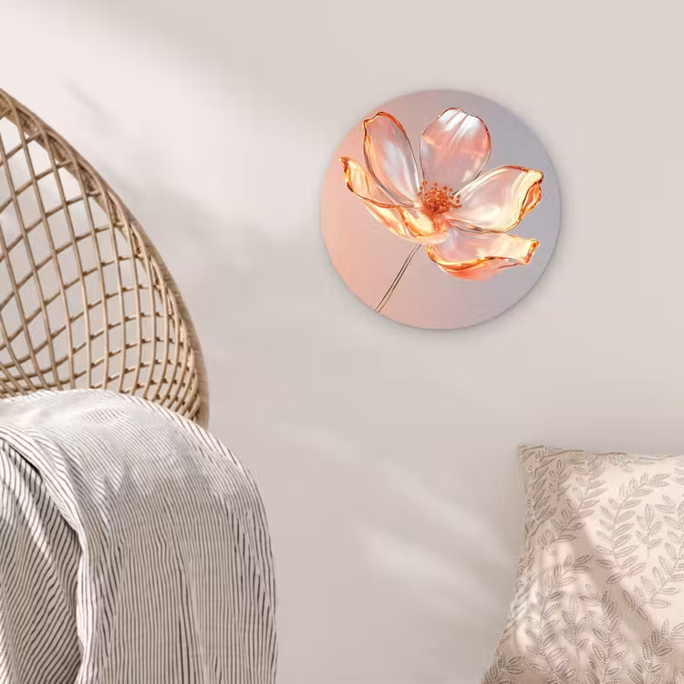 Glazen - Bloem - Roze Wandcirkel kunststof plaat 5mm dik klein -sfeer5