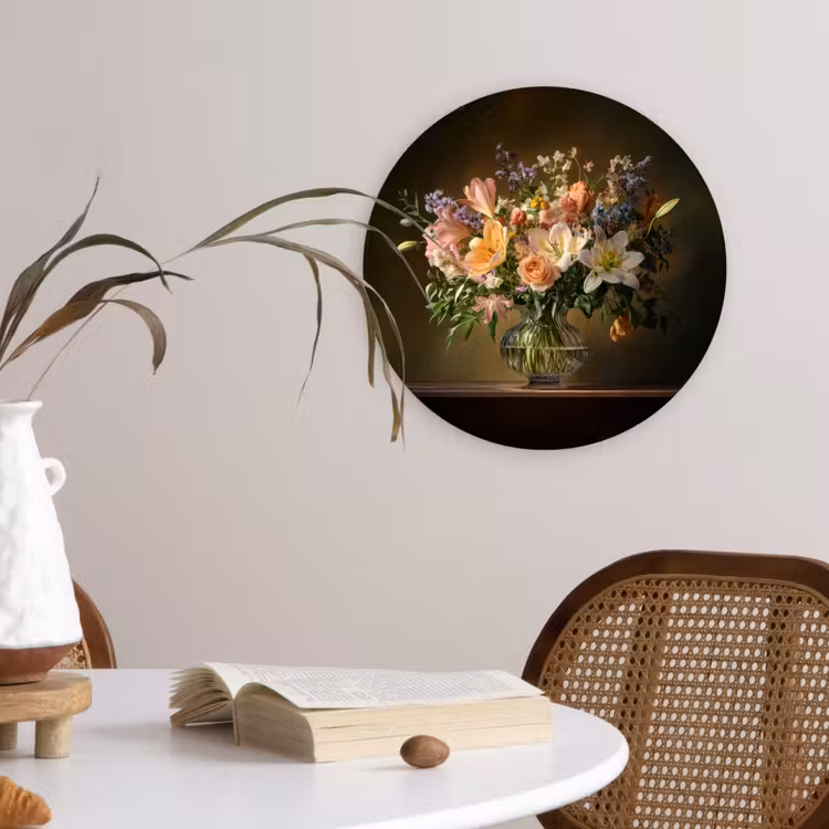 Glazen - Bloemen - Boeket - Kleuren Wandcirkel kunststof plaat 5mm dik klein -sfeer4