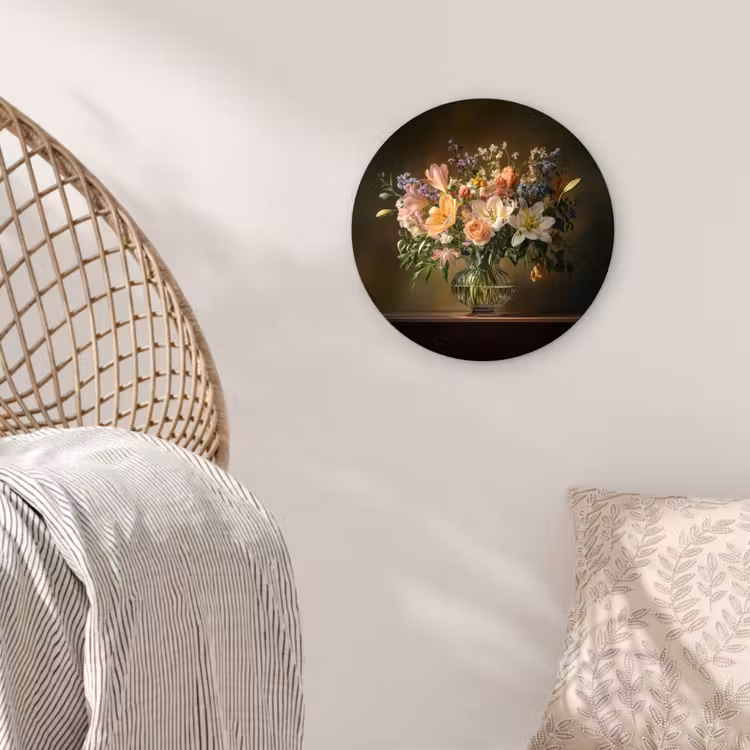 Glazen - Bloemen - Boeket - Kleuren Wandcirkel kunststof plaat 5mm dik klein -sfeer5