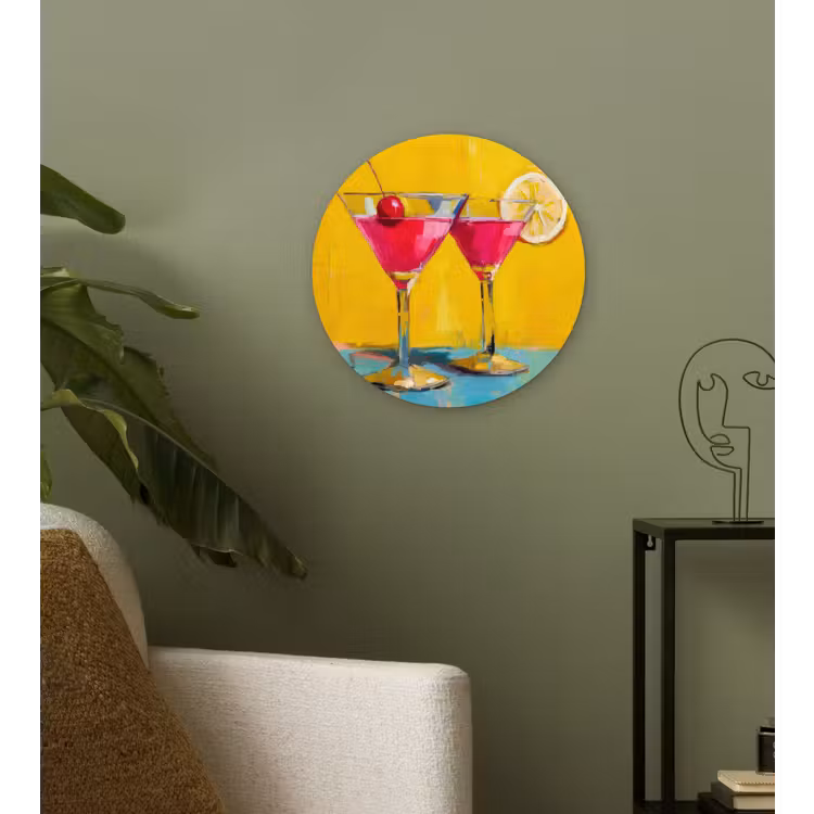 Glazen - Cocktail - Citroen - Kers Wandcirkel kunststof plaat 5mm dik klein -sfeer3