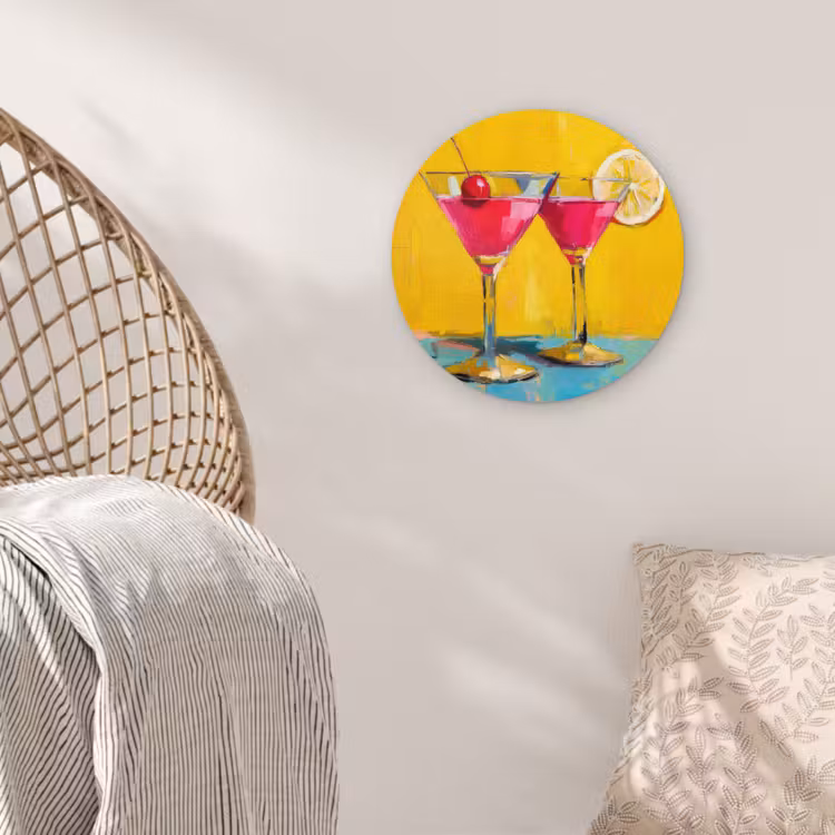 Glazen - Cocktail - Citroen - Kers Wandcirkel kunststof plaat 5mm dik klein -sfeer5