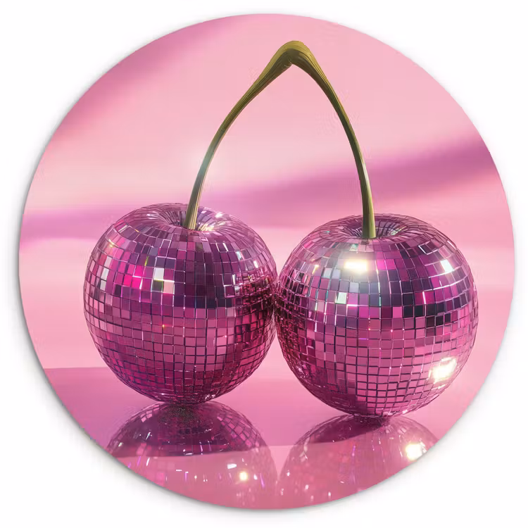 Glitter - Discobol - Roze - Kersen Wandcirkel kunststof plaat 5mm dik klein -3d