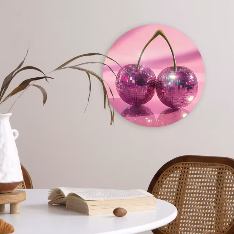 Glitter - Discobol - Roze - Kersen Wandcirkel kunststof plaat 5mm dik klein -sfeer4