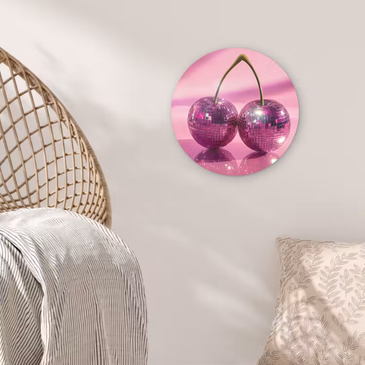 Glitter - Discobol - Roze - Kersen Wandcirkel kunststof plaat 5mm dik klein -sfeer5