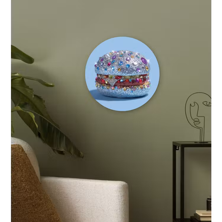 Glitters - Hamburger - Blauw Wandcirkel kunststof plaat 5mm dik klein -sfeer3