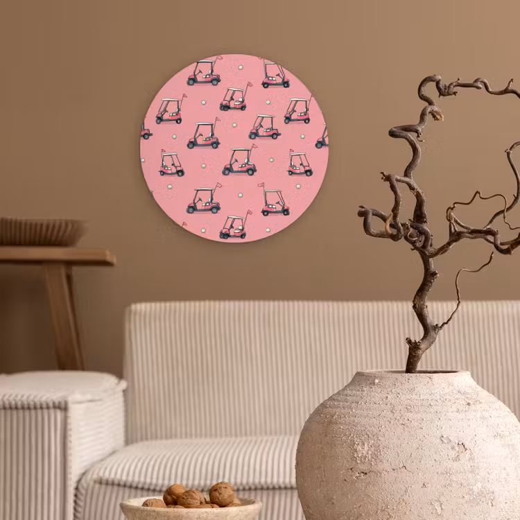 Golfkar - Retro - Roze Wandcirkel kunststof plaat 5mm dik klein 188 -sfeer1