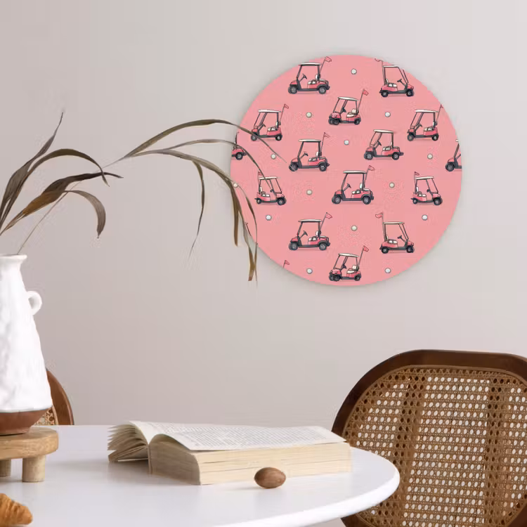 Golfkar - Retro - Roze Wandcirkel kunststof plaat 5mm dik klein 188 -sfeer4
