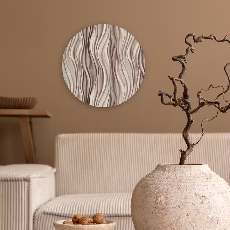 Golven - 3D - Crème Wandcirkel kunststof plaat 5mm dik klein 188 -sfeer1