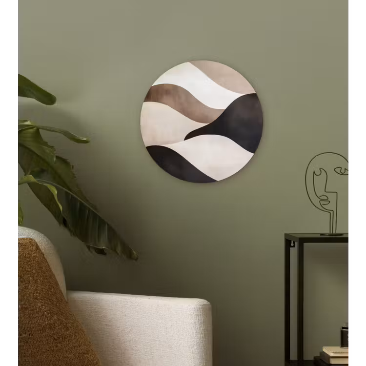 Golven - Abstract - Beige Wandcirkel kunststof plaat 5mm dik klein -sfeer3