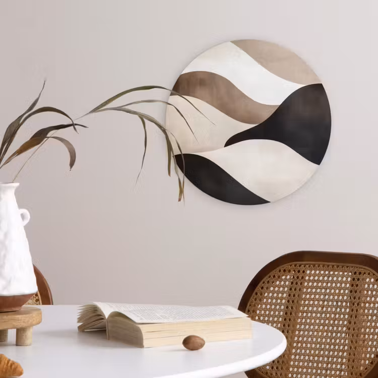 Golven - Abstract - Beige Wandcirkel kunststof plaat 5mm dik klein -sfeer4