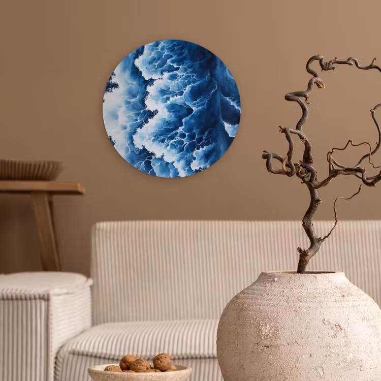 Golven - Blauw - Schuim Wandcirkel kunststof plaat 5mm dik klein -sfeer1