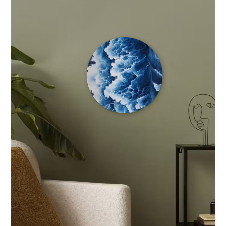 Golven - Blauw - Schuim Wandcirkel kunststof plaat 5mm dik klein -sfeer3
