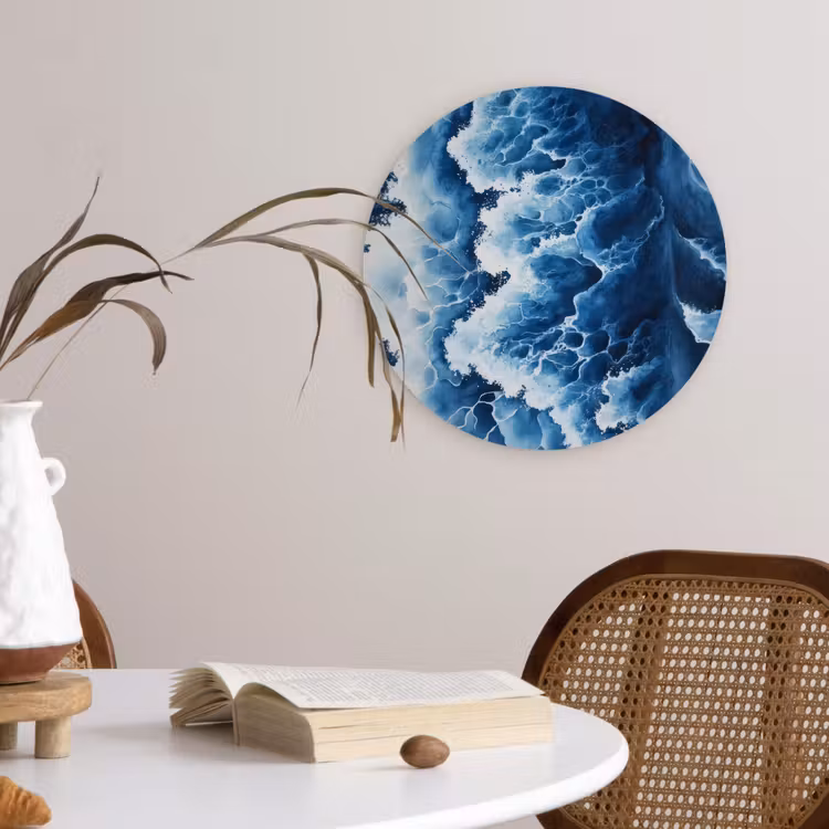 Golven - Blauw - Schuim Wandcirkel kunststof plaat 5mm dik klein -sfeer4
