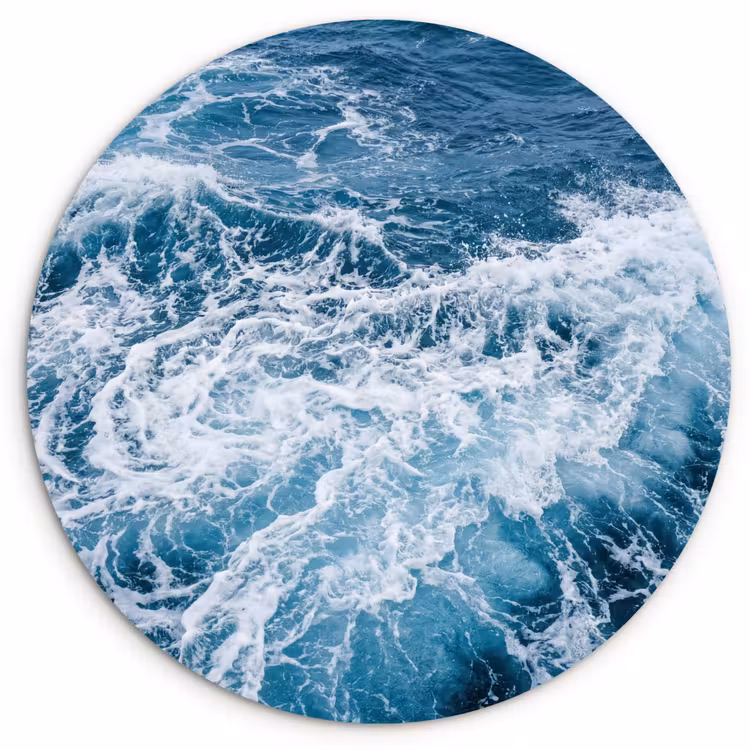 Golven - Oceaan - Blauw Wandcirkel kunststof plaat 5mm dik klein -3d