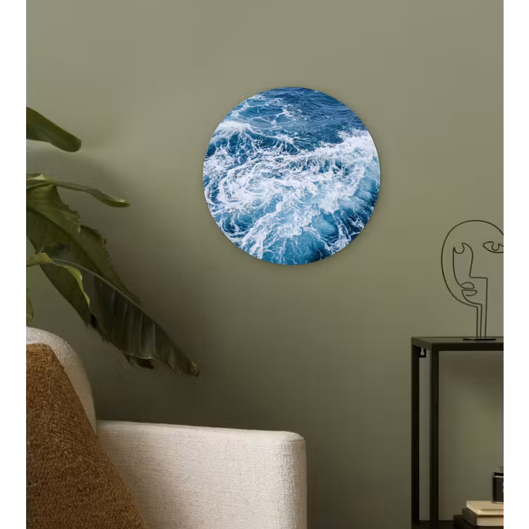 Golven - Oceaan - Blauw Wandcirkel kunststof plaat 5mm dik klein -sfeer3