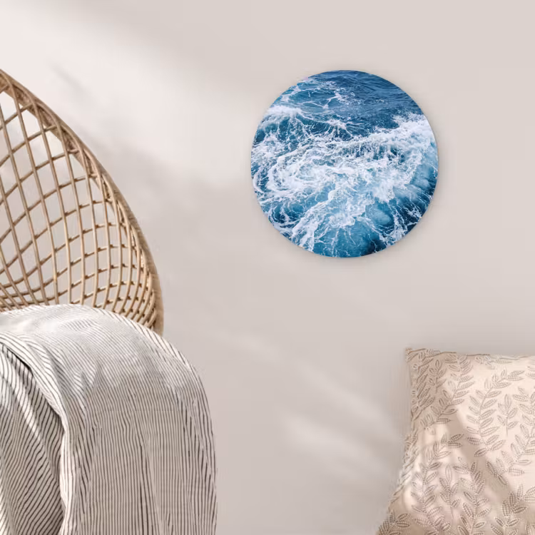 Golven - Oceaan - Blauw Wandcirkel kunststof plaat 5mm dik klein -sfeer5