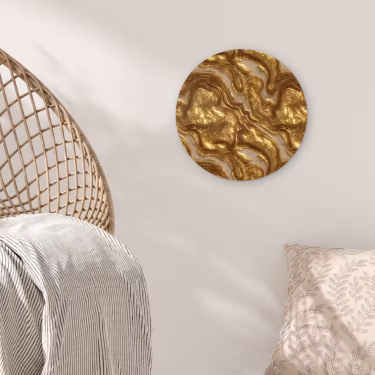 Golven - Organisch - Goud - Crème Wandcirkel kunststof plaat 5mm dik klein 188 -sfeer5