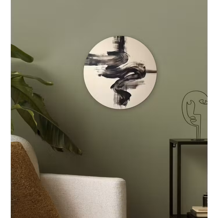 Golven - Penseelstreken - Beige - Minimalistisch Wandcirkel kunststof plaat 5mm dik klein -sfeer3