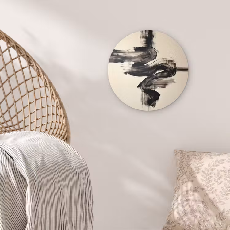 Golven - Penseelstreken - Beige - Minimalistisch Wandcirkel kunststof plaat 5mm dik klein -sfeer5