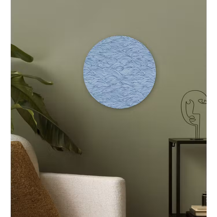 Golven - Ritmisch - Blauw Wandcirkel kunststof plaat 5mm dik klein 188 -sfeer3