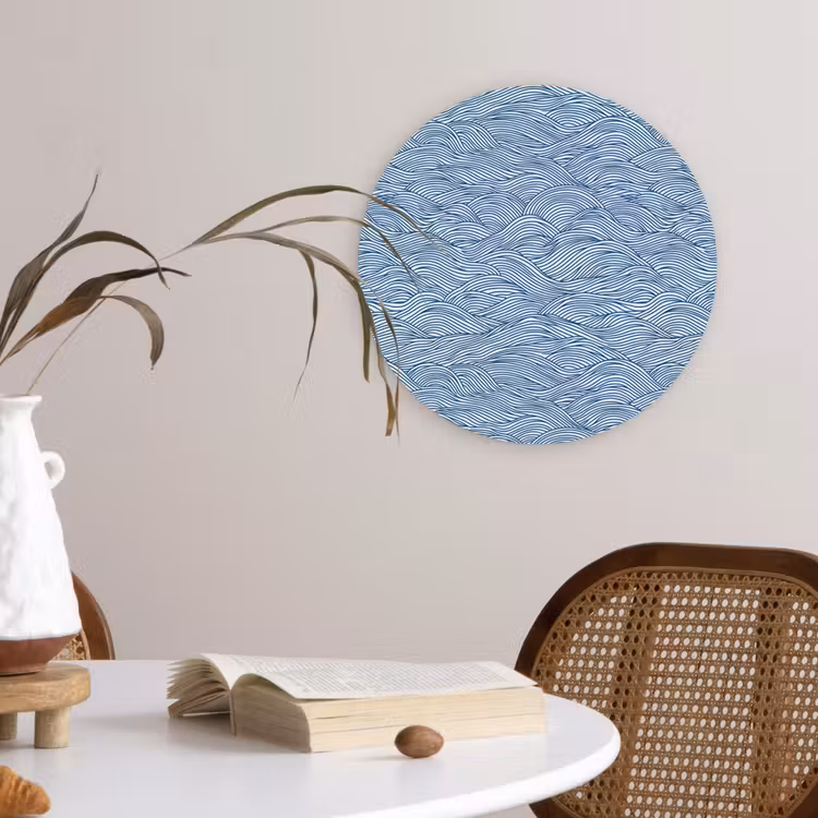 Golven - Ritmisch - Blauw Wandcirkel kunststof plaat 5mm dik klein 188 -sfeer4
