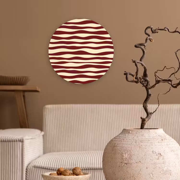 Golven - Rood - Patroon - Crème Wandcirkel kunststof plaat 5mm dik klein 188 -sfeer1
