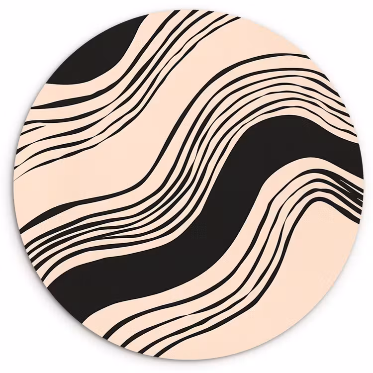 Golven - Zwart - Zandkleur Wandcirkel kunststof plaat 5mm dik klein -3d