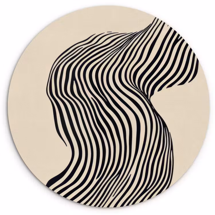 Golvend - Lijnen - Abstract - Silhouet Wandcirkel kunststof plaat 5mm dik klein -3d