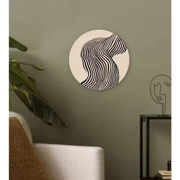 Golvend - Lijnen - Abstract - Silhouet Wandcirkel kunststof plaat 5mm dik klein -sfeer3
