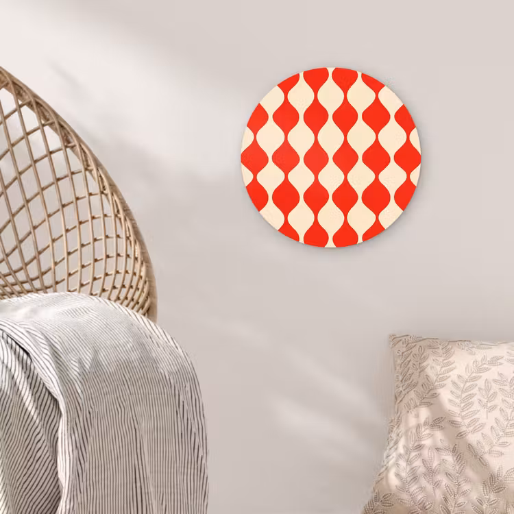 Golvend patroon - Retro - Rood - Beige Wandcirkel kunststof plaat 5mm dik klein 188 -sfeer5