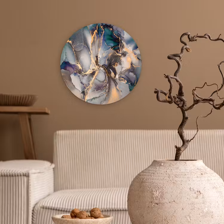 Goud - Blauw - Marmer Wandcirkel kunststof plaat 5mm dik klein -sfeer1