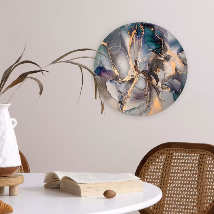 Goud - Blauw - Marmer Wandcirkel kunststof plaat 5mm dik klein -sfeer4