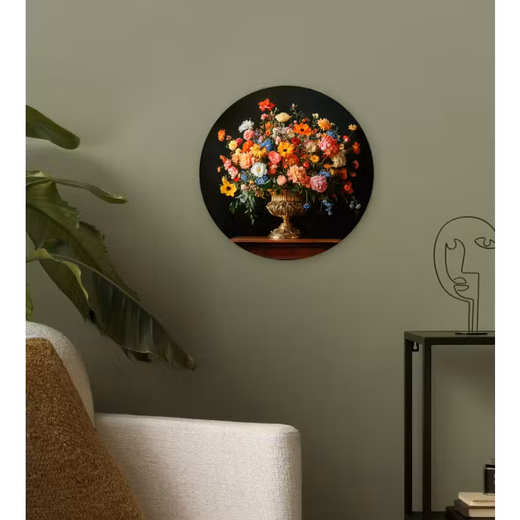 Goud - Bloemen - Kleuren - Vaas Wandcirkel kunststof plaat 5mm dik klein -sfeer3