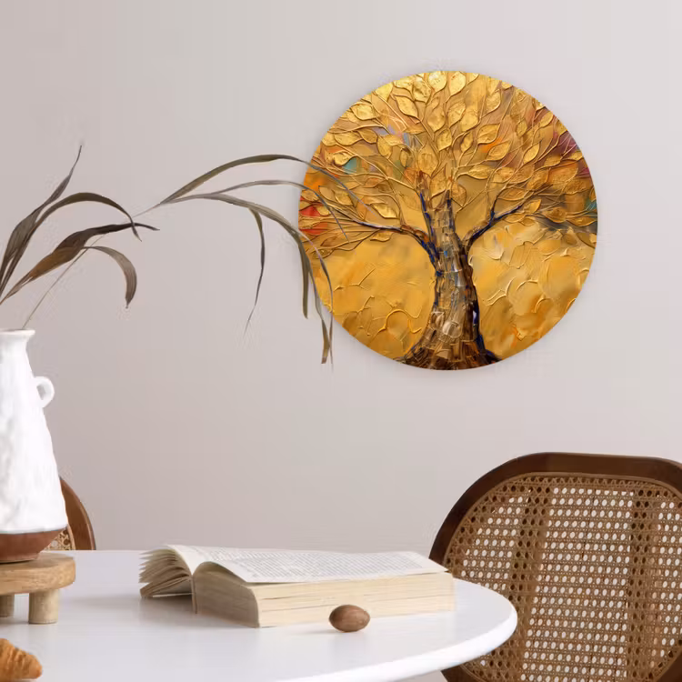 Goud - Boom - Abstract - Modern Wandcirkel kunststof plaat 5mm dik klein -sfeer4