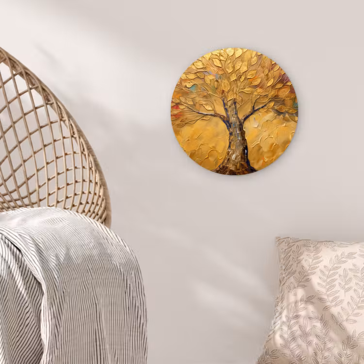 Goud - Boom - Abstract - Modern Wandcirkel kunststof plaat 5mm dik klein -sfeer5