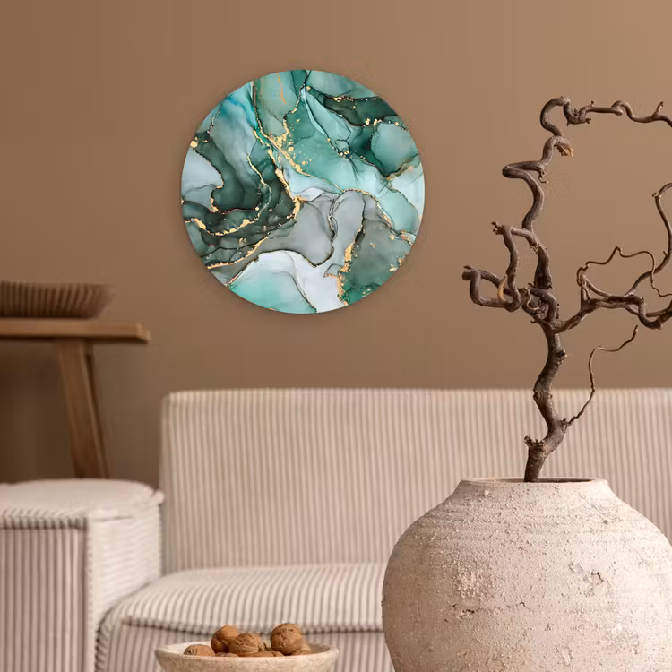 Goud - Marmer - Groen - Luxe - Marmerlook - Grijs Wandcirkel kunststof plaat 5mm dik klein -sfeer1
