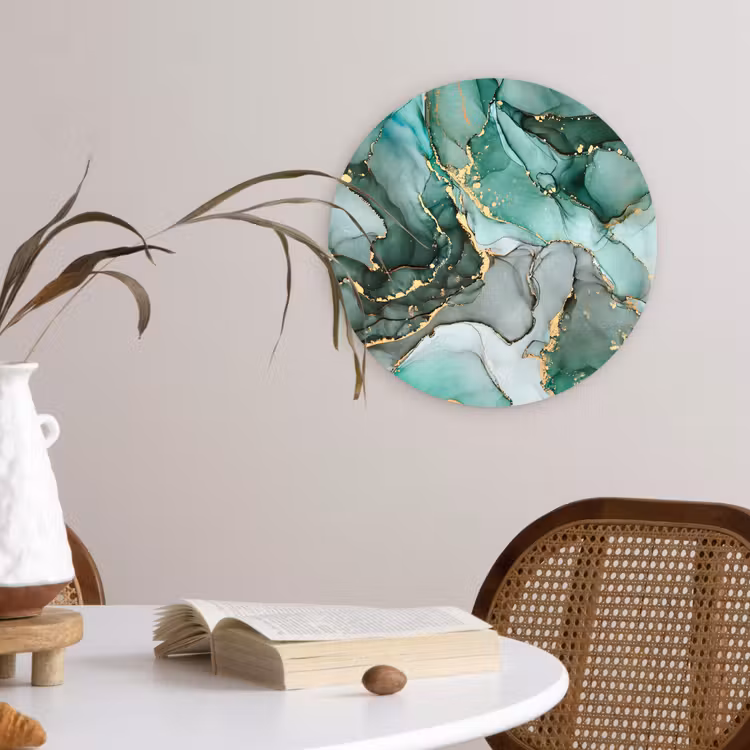 Goud - Marmer - Groen - Luxe - Marmerlook - Grijs Wandcirkel kunststof plaat 5mm dik klein -sfeer4