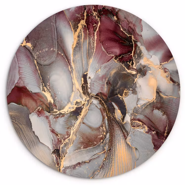 Goud - Marmer - Paars Wandcirkel kunststof plaat 5mm dik klein -3d