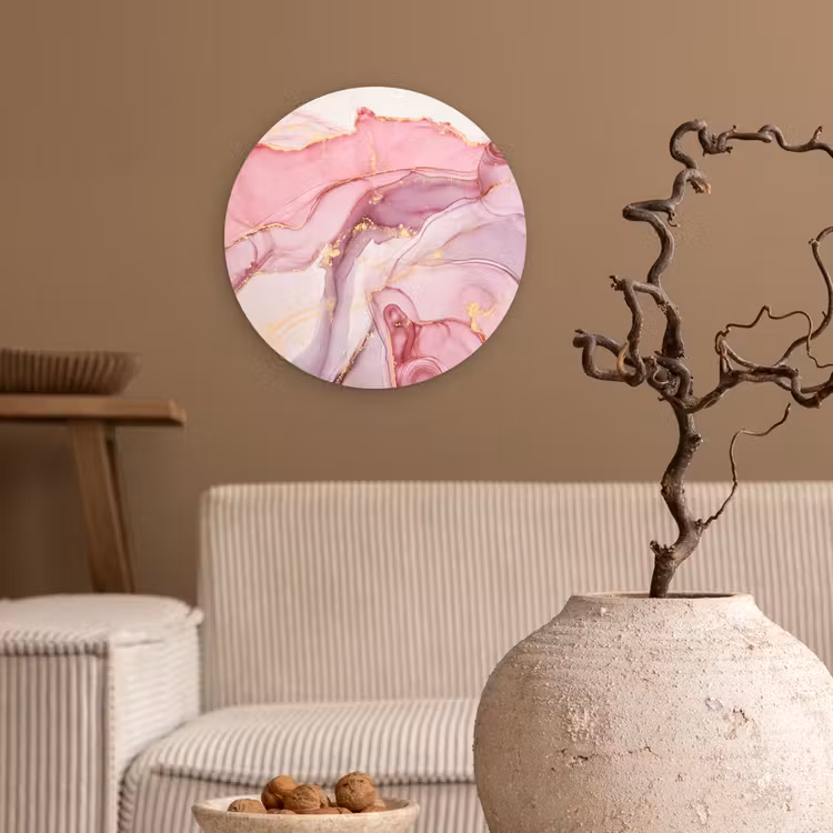 Goud - Marmer - Roze Wandcirkel kunststof plaat 5mm dik klein -sfeer1