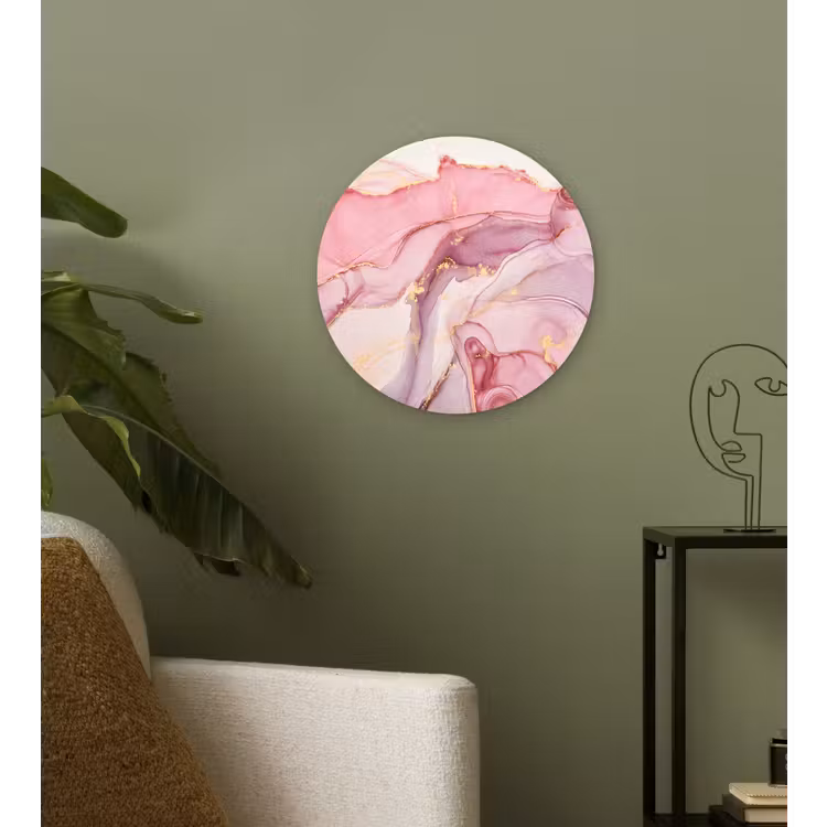 Goud - Marmer - Roze Wandcirkel kunststof plaat 5mm dik klein -sfeer3