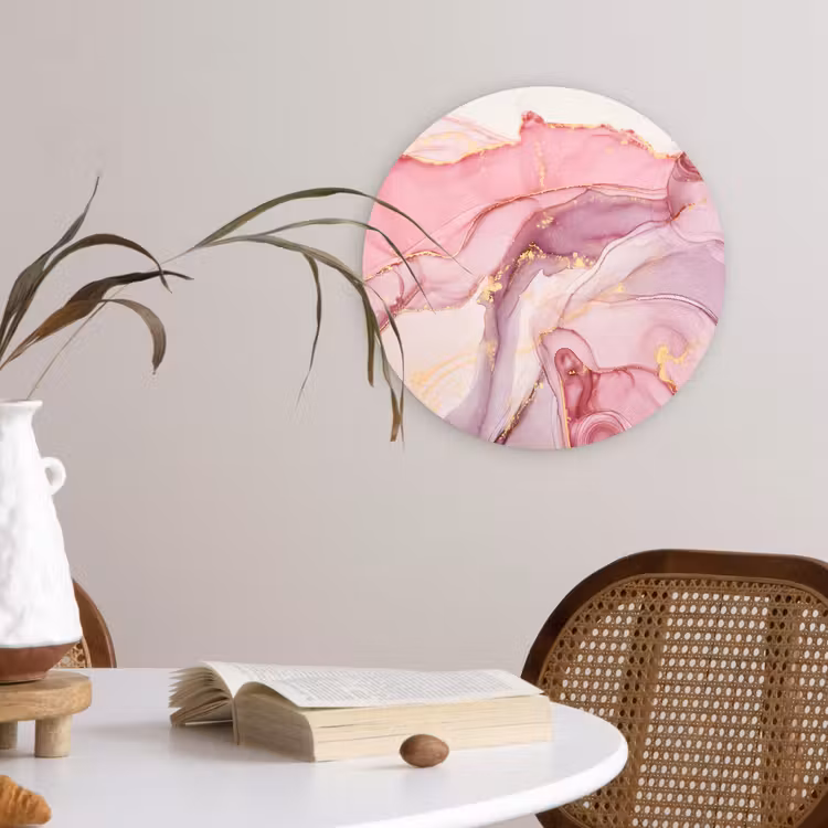 Goud - Marmer - Roze Wandcirkel kunststof plaat 5mm dik klein -sfeer4